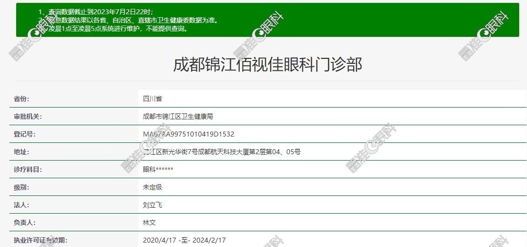 成都佰视佳眼科门诊部资质展示