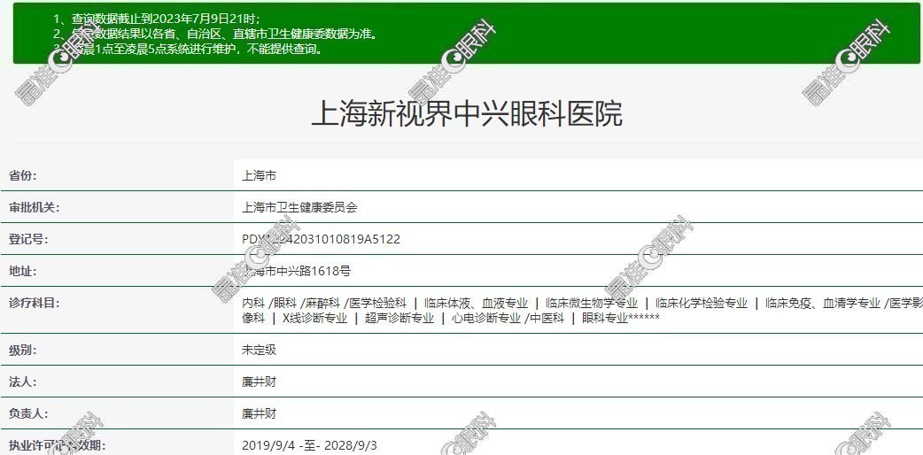 上海新视界中兴眼科医院是正规医院