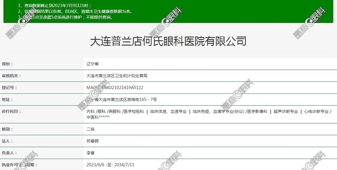 大连普兰店何氏眼科医院医疗资格证www.ji-zhun.com/