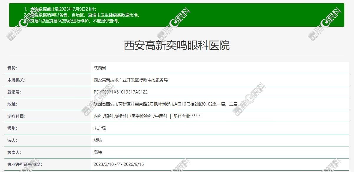 西安奕鸣眼科医院资质