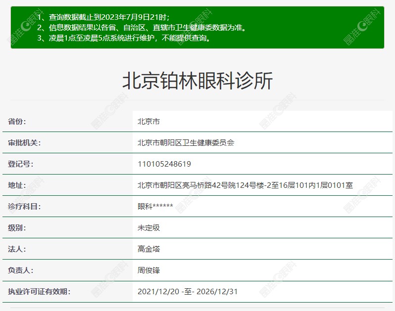 北京铂林眼科诊所地址