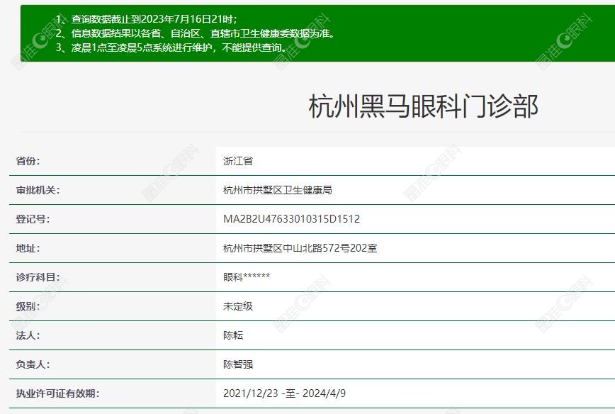 杭州黑马眼科资质正规