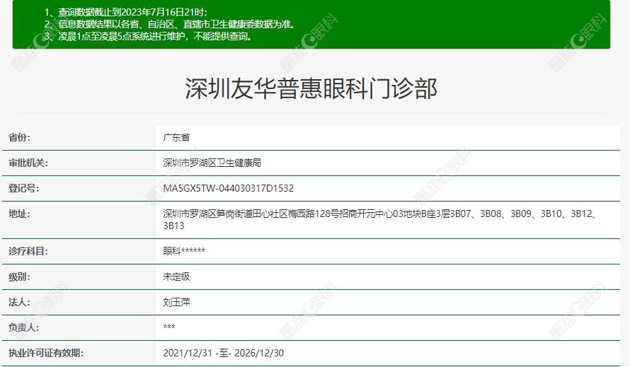 医院在卫健委上详细的登记信息