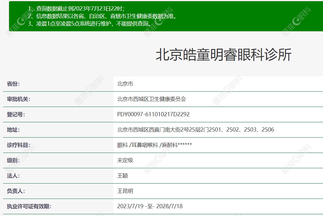 北京皓童明睿眼科诊所是北京市正规眼科机构