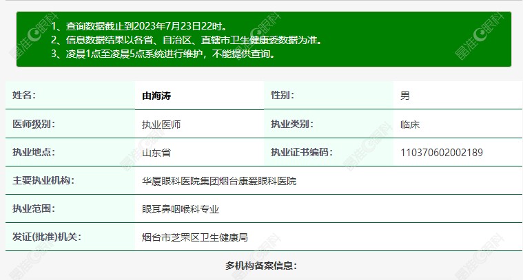 烟台康爱眼科医院由海涛医生简介