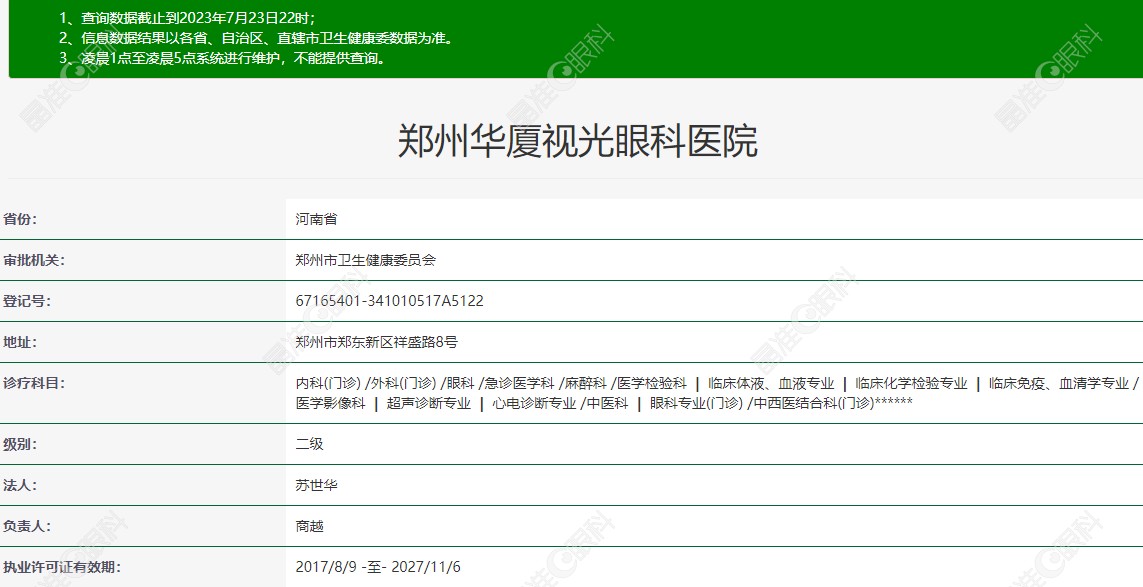 郑州华厦视光眼科医院资质