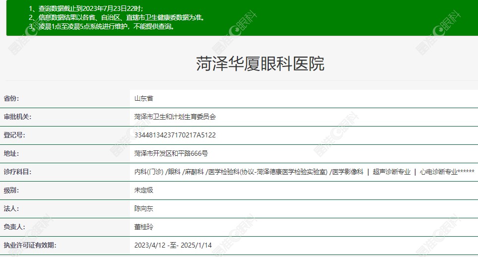 菏泽华厦眼科医院资质正规