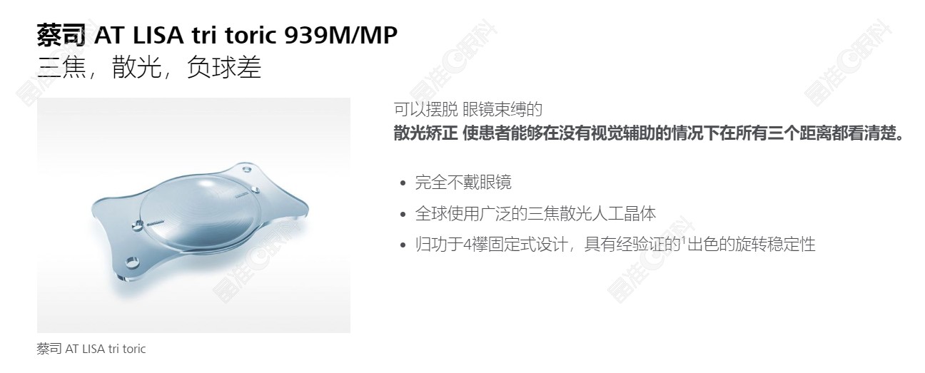 蔡司939三焦散光人工晶体参数图片
