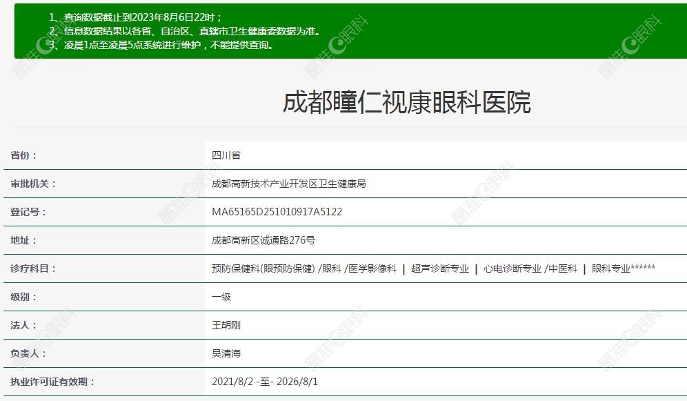 成都瞳仁视康眼科资质