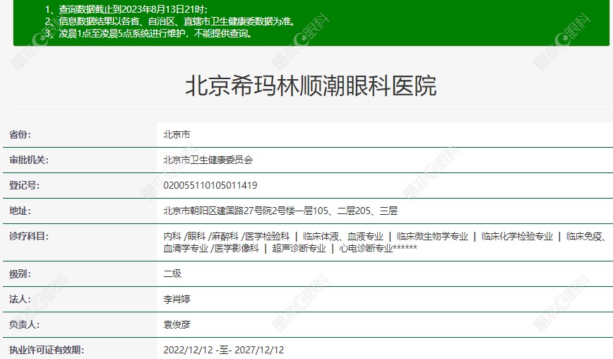 北京希玛林顺潮眼科医院的正规资质认证www.ji-zhun.com