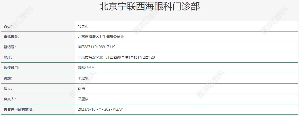  北京宁联西海眼科门诊部简介