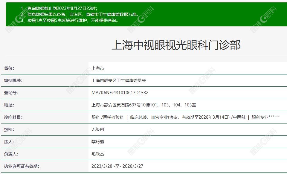 上海中视眼视光眼科门诊部资质