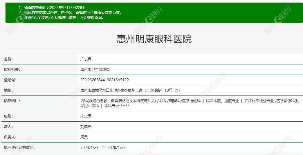惠州明康眼科医院资质正规
