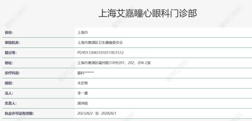上海艾嘉瞳心门诊部资质