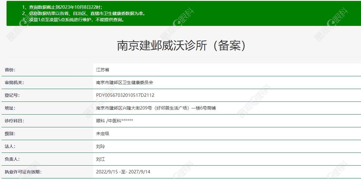 查询过南京威沃眼科诊所的正规资质www.ji-zhun.com