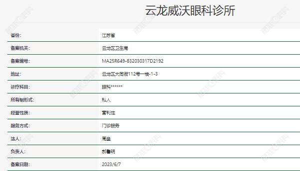 云龙威沃眼科诊所资质正规