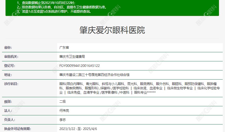 资质上登记的肇庆爱尔眼科的相关资料www.ji-zhun.com