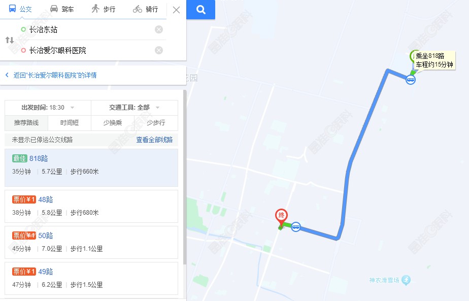 到长治爱尔眼科医院坐的公交车路线