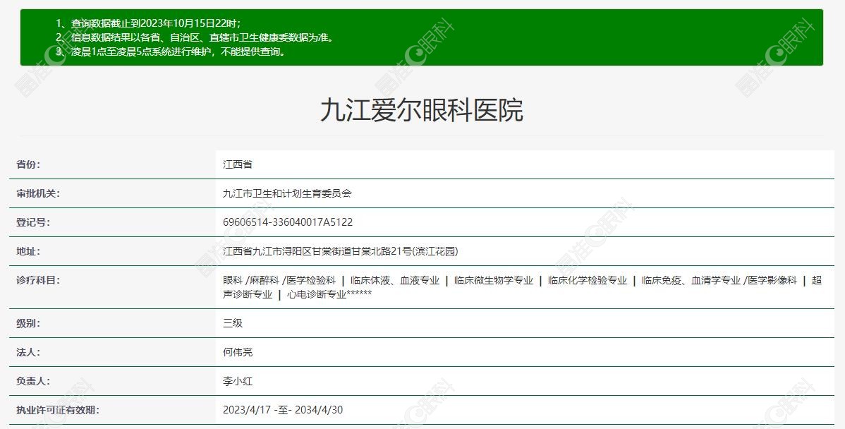 九江爱尔眼科医院3级资质