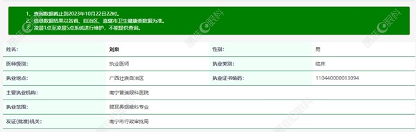 南宁普瑞眼科刘泉院长医师资格信息