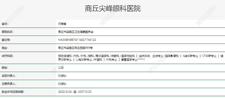 商丘尖峰眼科医院资质正规