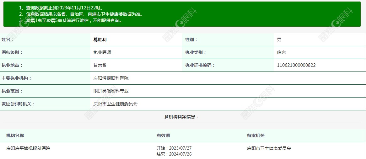 庆阳博视眼科医院医生葛胜利