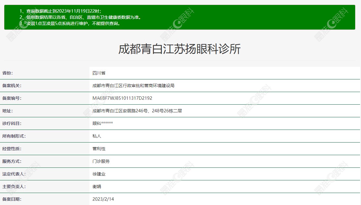  成都青白江苏扬眼科诊所医疗资质