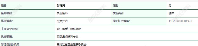 哈尔滨爱尔眼科彭绍民医生资质正规
