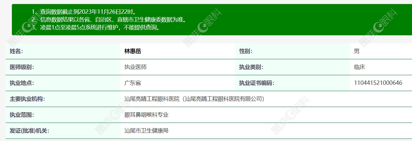 汕尾亮睛工程眼科医院院长林惠岳医生简介