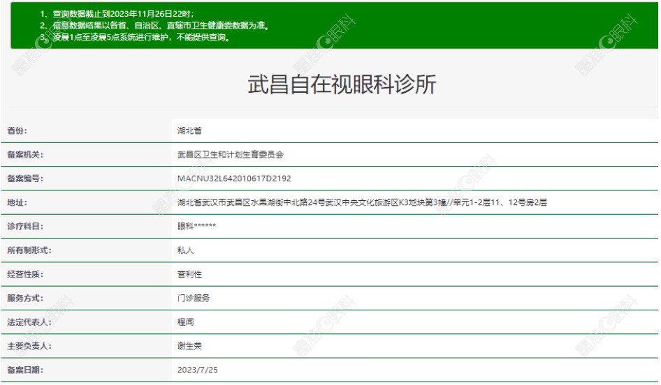 武昌自在视眼科诊所卫健委信息