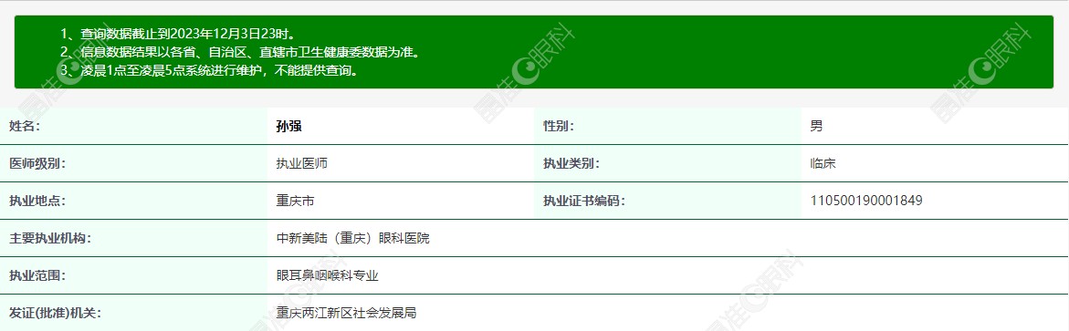 重庆孙强眼科医生网络资质