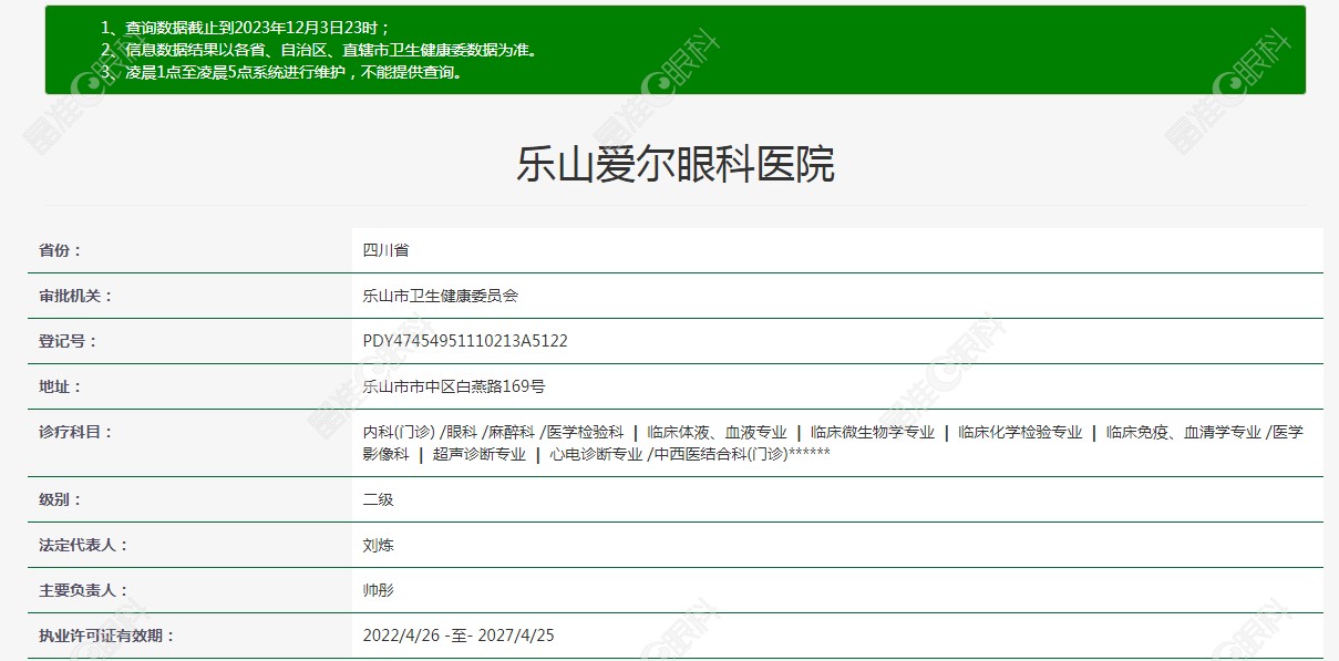 乐山爱尔眼科医院资质