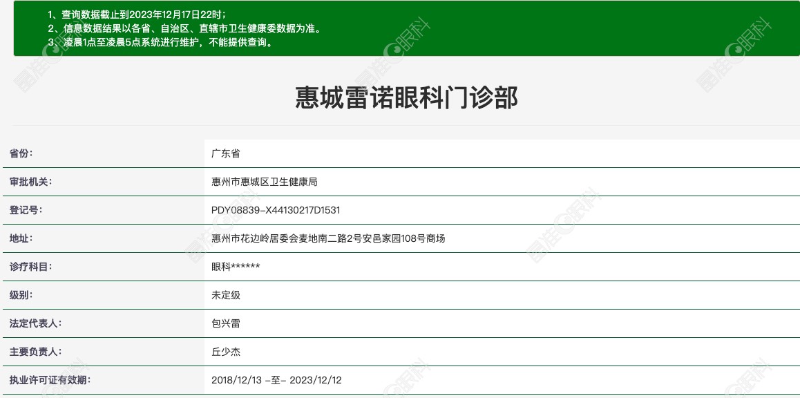 惠城雷诺眼科门诊部资质