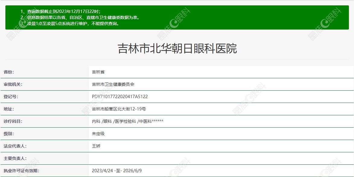 吉林市北华朝日眼科医院网络资质