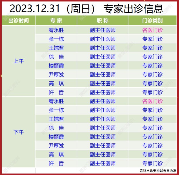 2023.12.31浙大二院眼科医生出诊时间表ji-zhun.com