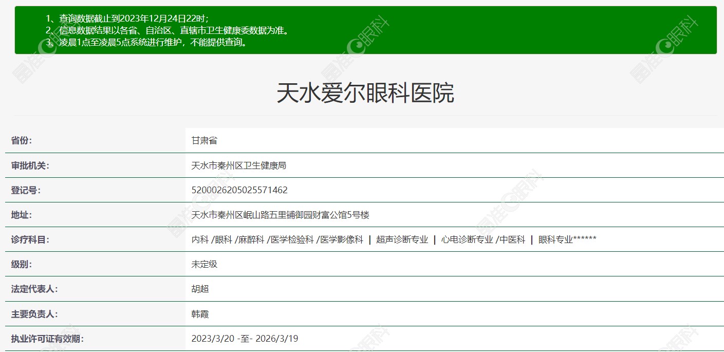 天水爱尔眼科医院官网资质证明