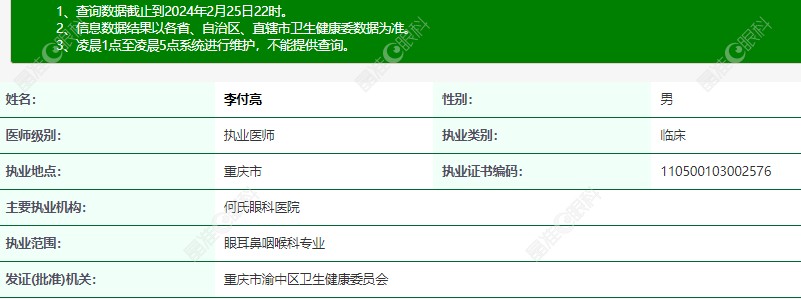 重庆何氏眼科李付亮医生的个人简介