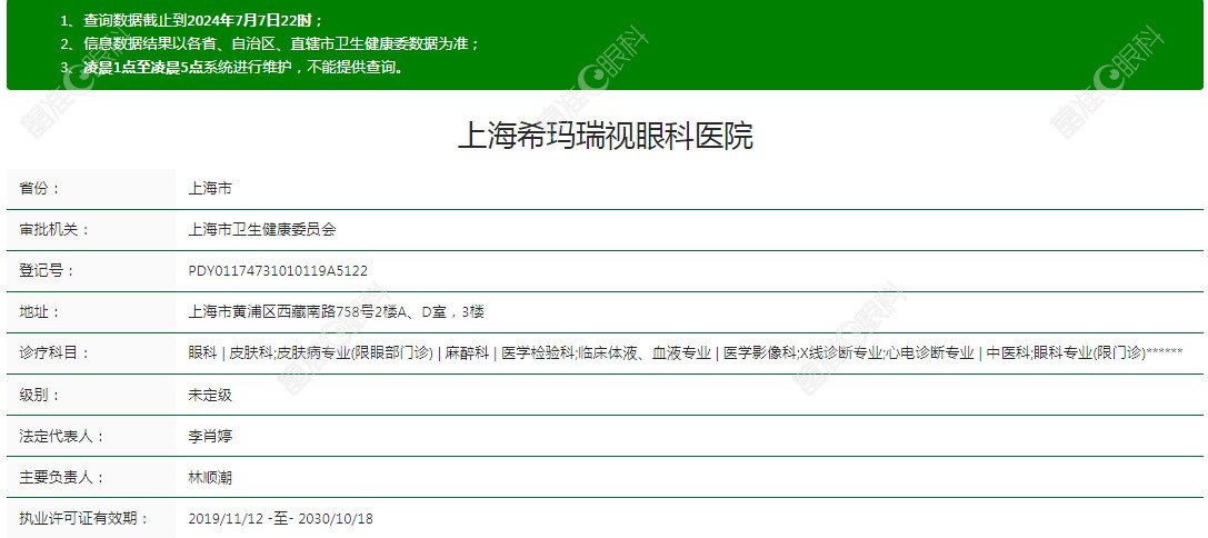 上海希玛瑞视眼科医院资质