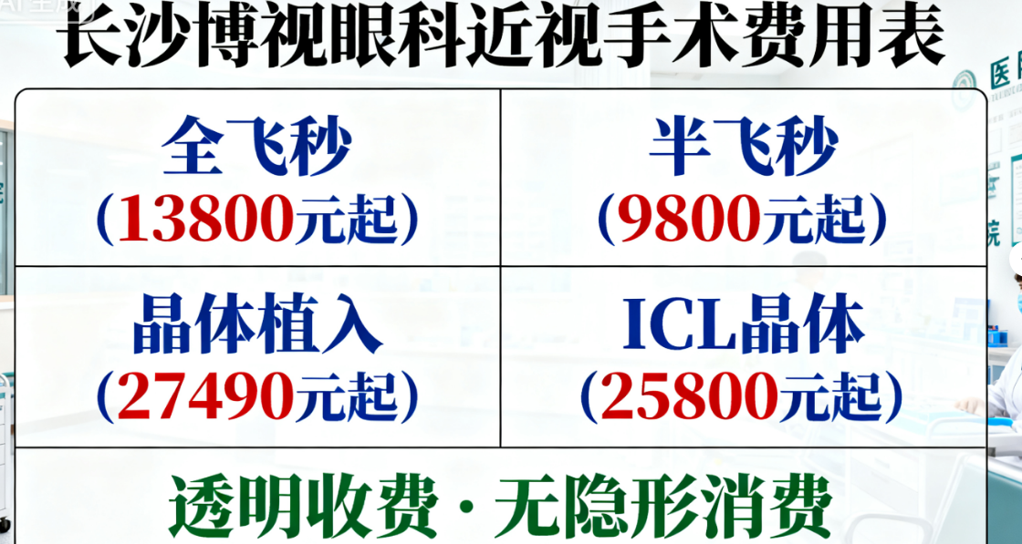 长沙博视眼科医院近视手术费用详细价目表